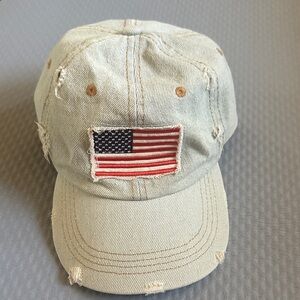 Distressed Denim Cap with American Flag